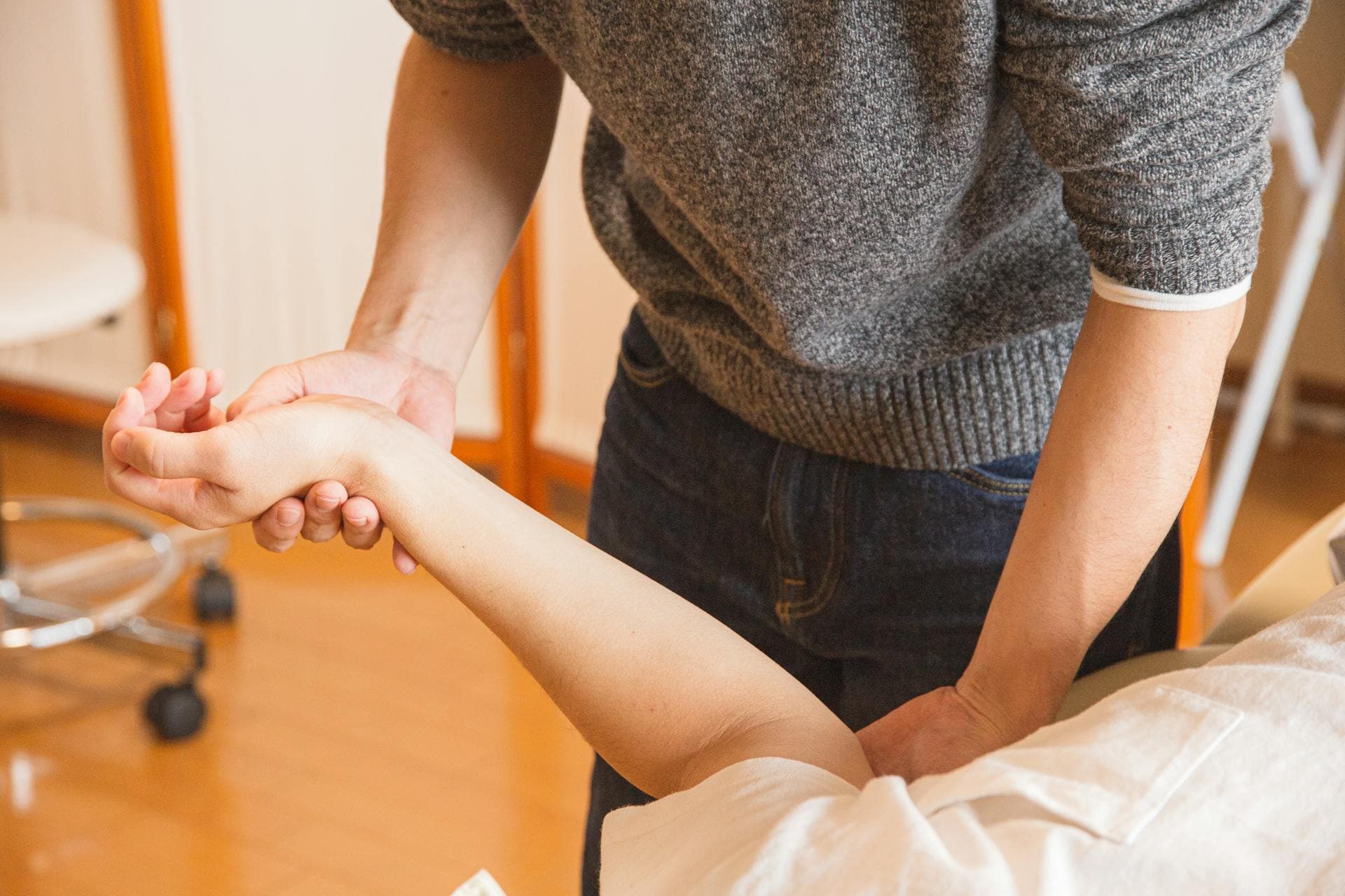 Hands-on manual therapy during a massage session